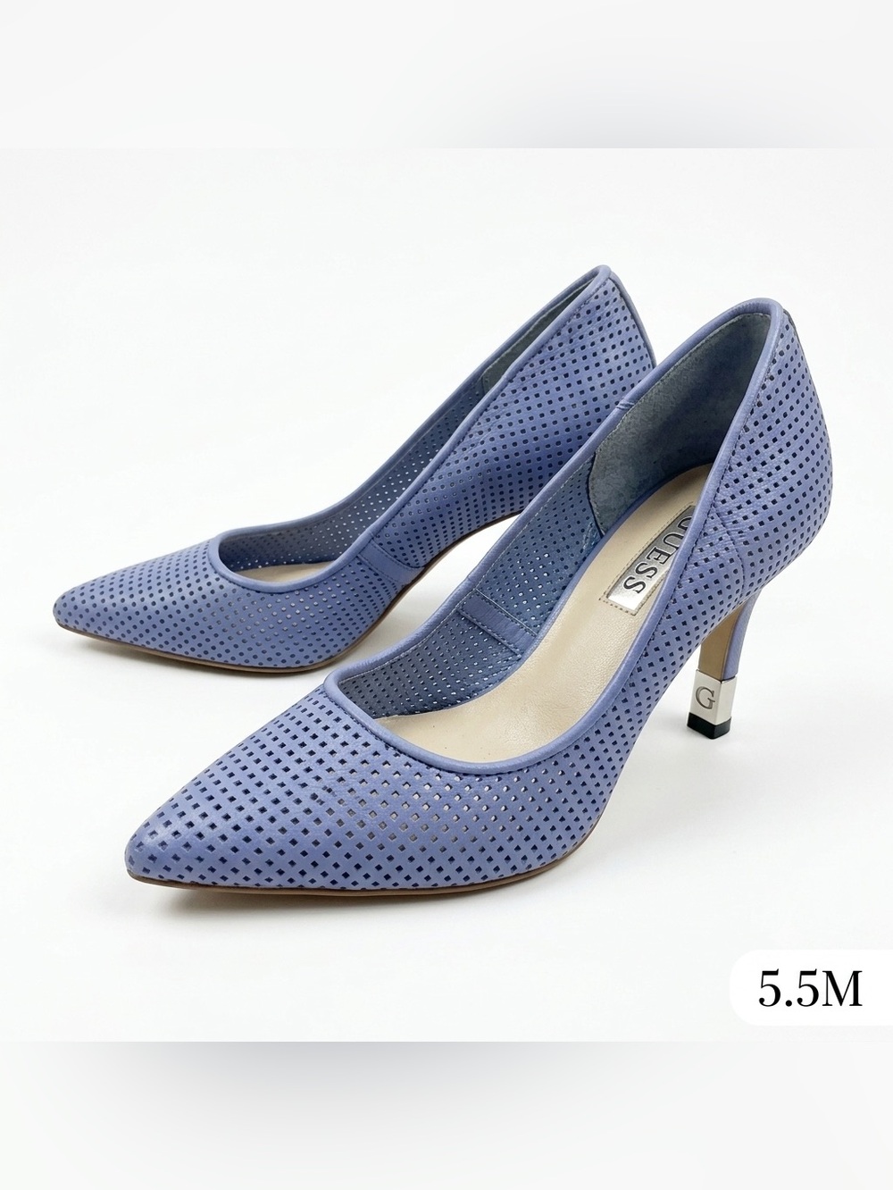 Guess Perforated Pointed‎ Toe Pumps Periwinkle Blue like new Stiletto Heels